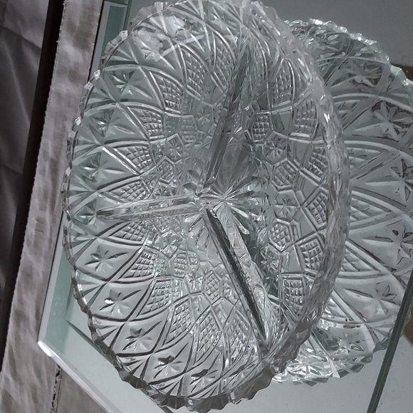 3 divided tray dish etched and cut crystal shabby chic diamond 💎 stars 🌟 - Picture 12 of 13